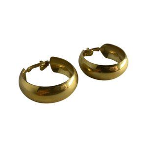 Vintage Gold Tone TRIFARI Wide Hoop Earrings Clip On Estate Jewelry